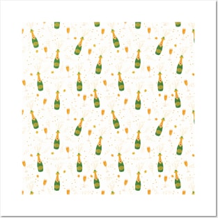 Let's celebrate Champagne bottles and glasses white Posters and Art